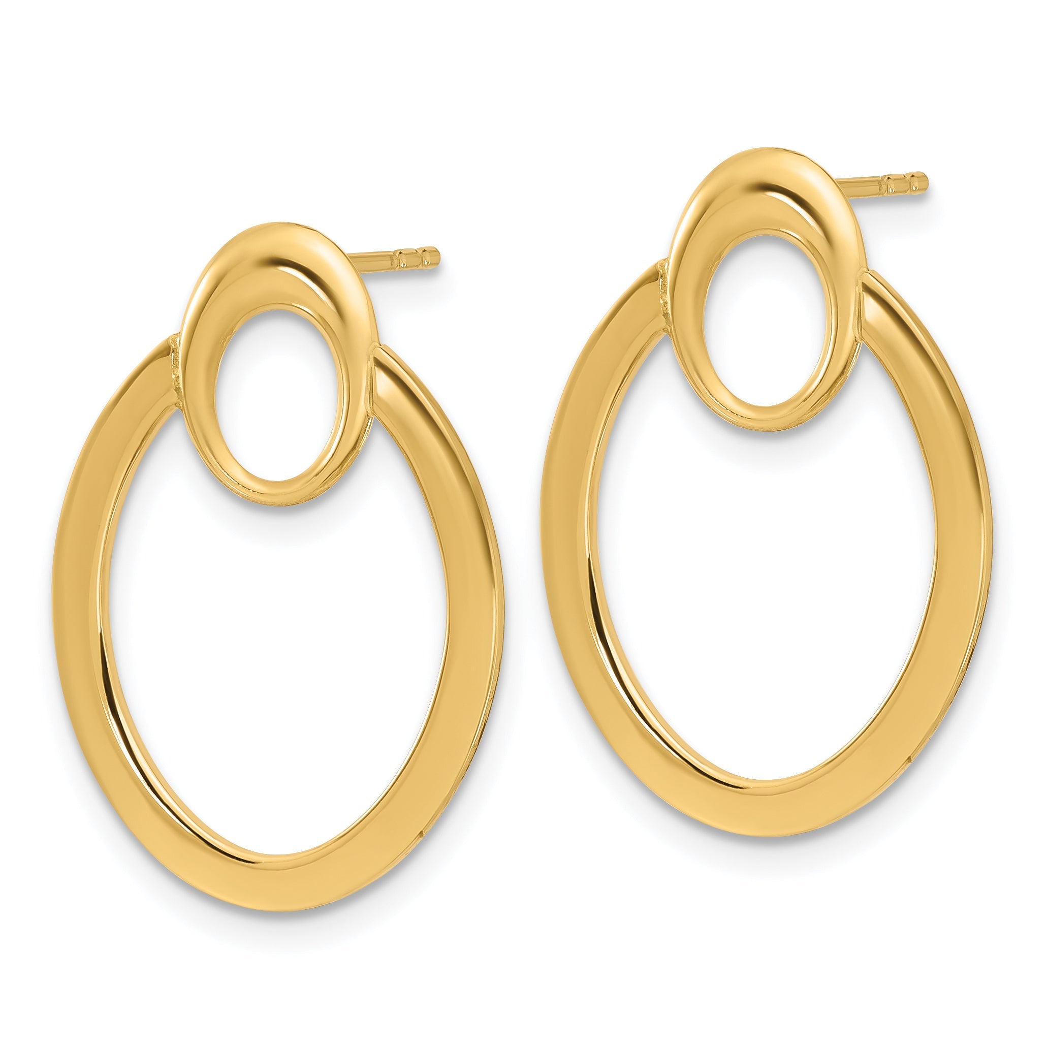 14K Yellow Gold Polished Oval Drop Post Earrings