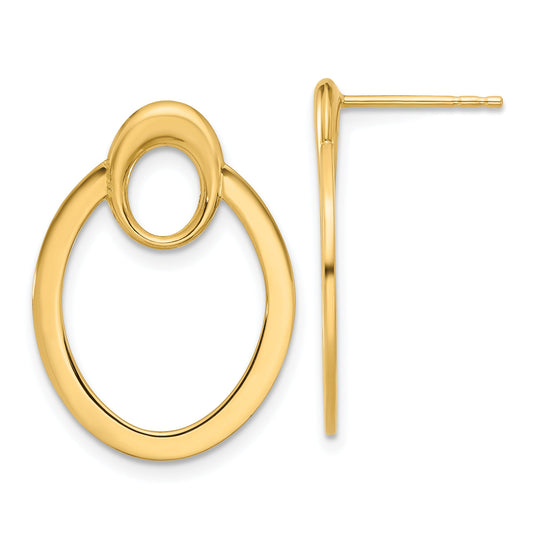 14K Yellow Gold Polished Oval Drop Post Earrings