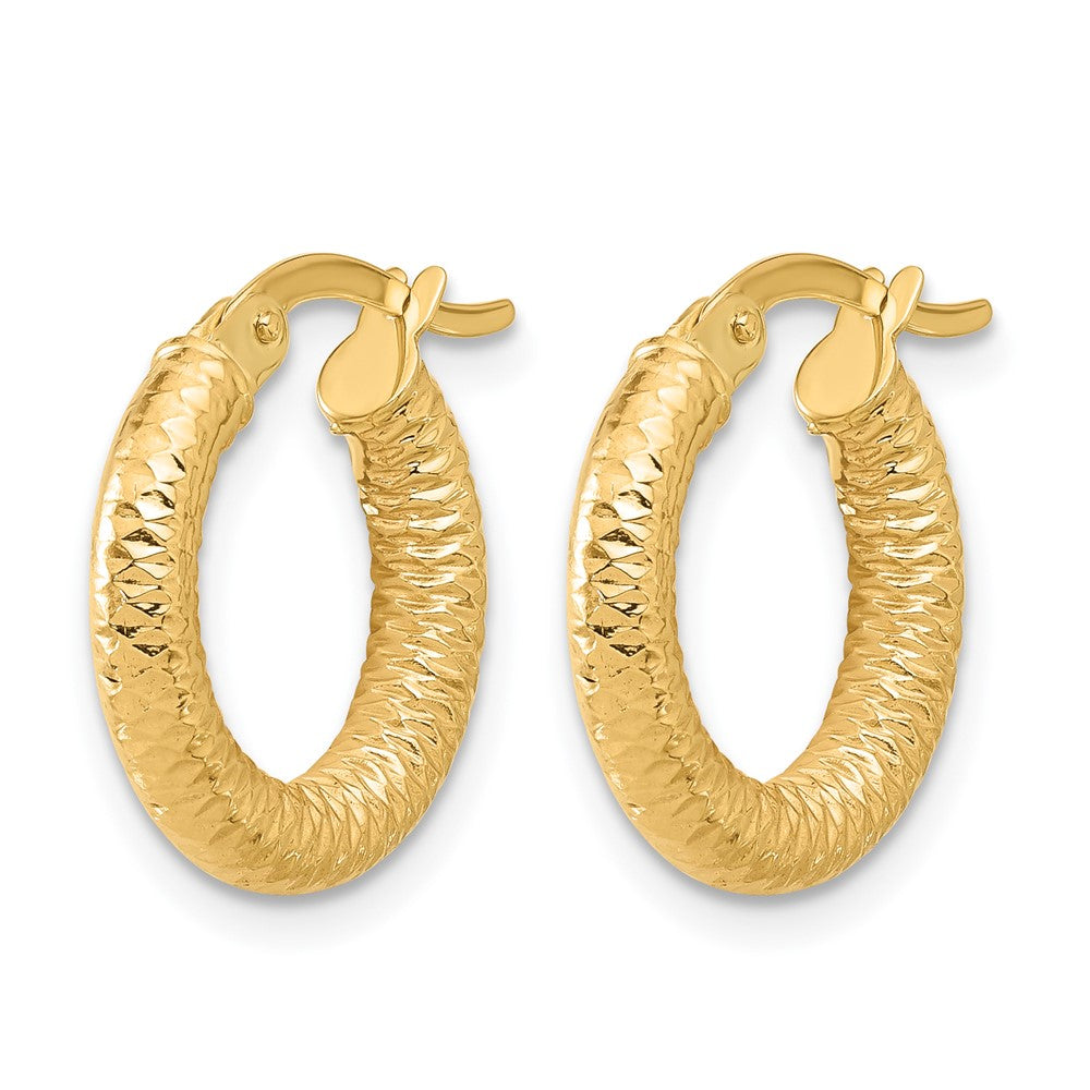 14K Yellow Gold Polished And Diamond Cut Hoop Earrings