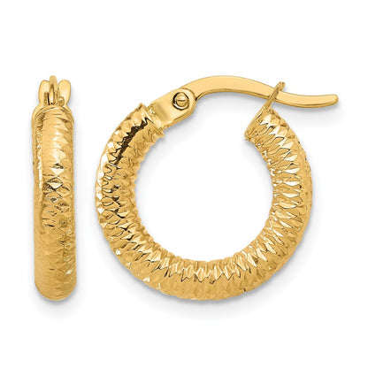 14K Yellow Gold Polished And Diamond Cut Hoop Earrings