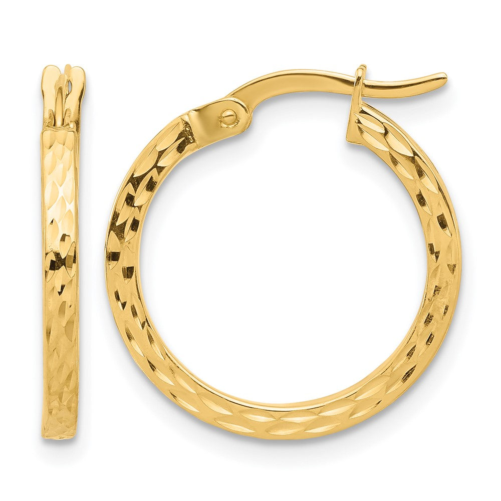 14K Yellow Gold Diamond Cut Hoop Earrings
