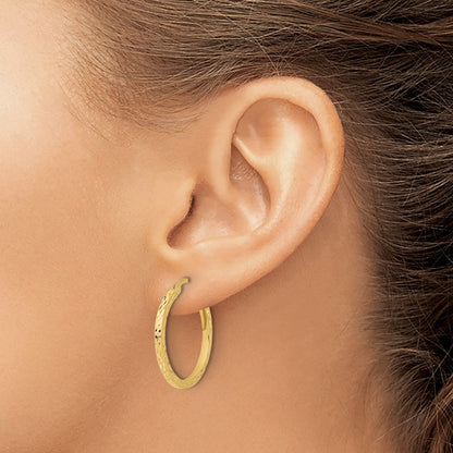 14K Yellow Gold Diamond Cut Hoop Earrings