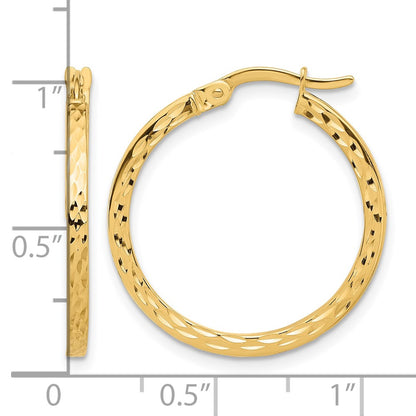 14K Yellow Gold Diamond Cut Hoop Earrings