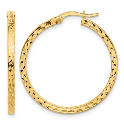 14K Yellow Gold Diamond Cut Hoop Earrings