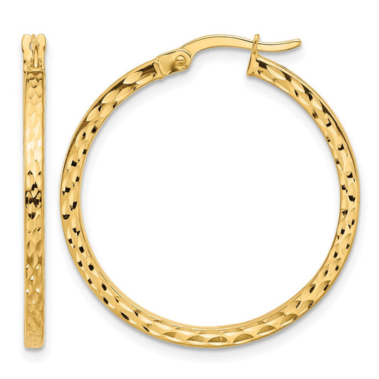 14K Yellow Gold Diamond Cut Hoop Earrings