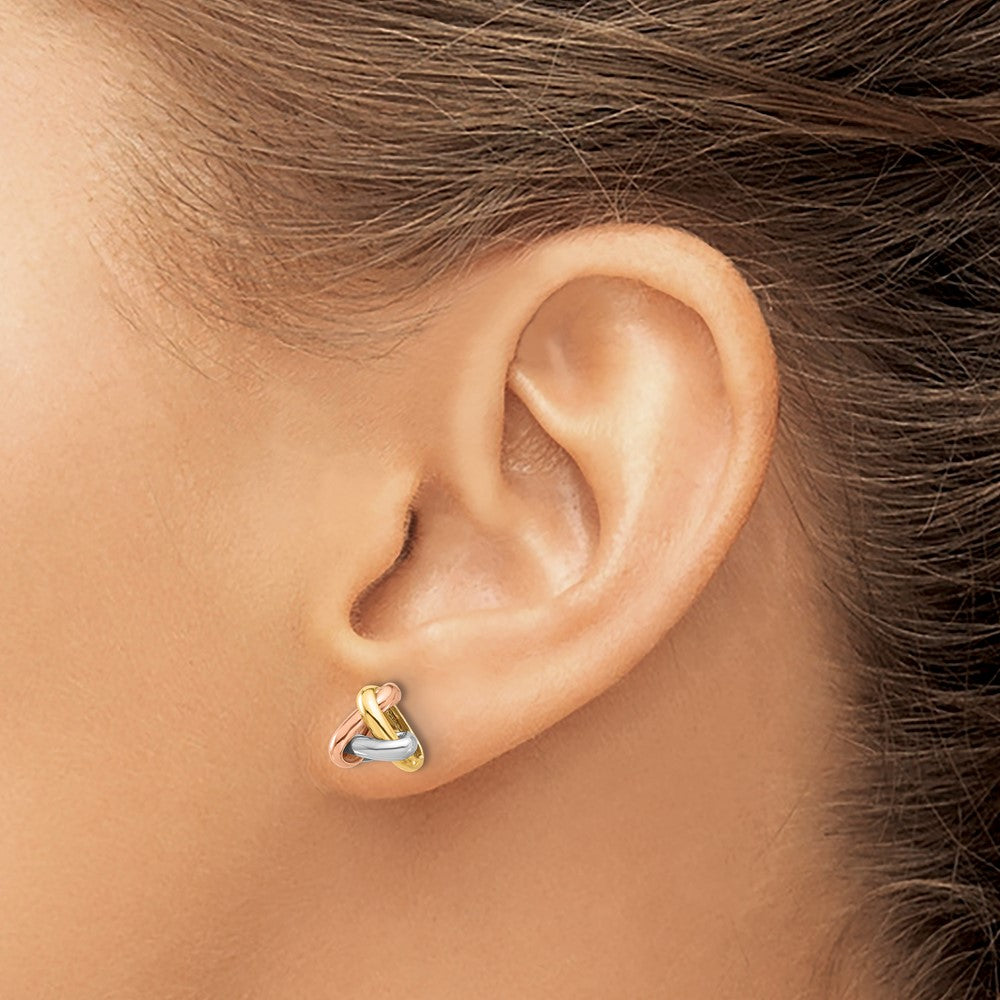 14K Tri Color Polished Love Knot Post Earrings