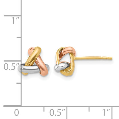 14K Tri Color Polished Love Knot Post Earrings