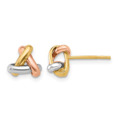 14K Tri Color Polished Love Knot Post Earrings