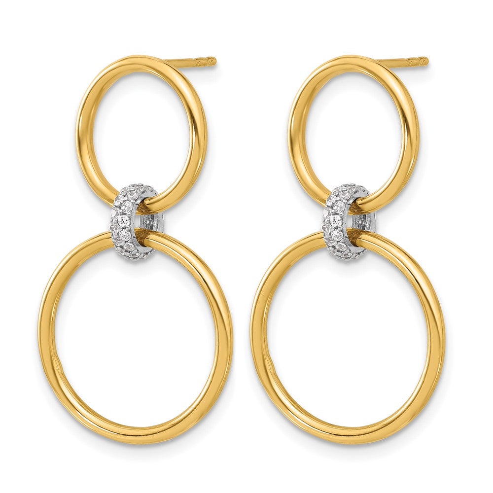 14K Two Tone Polished Cz Circles Dangle Post Earrings