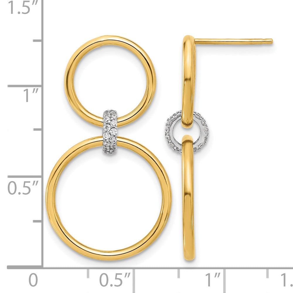 14K Two Tone Polished Cz Circles Dangle Post Earrings