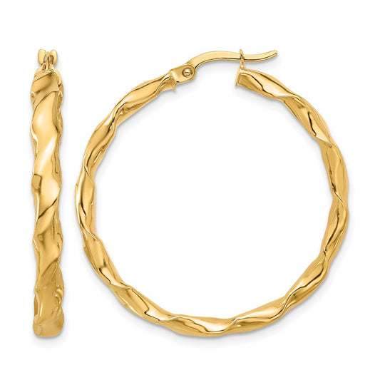 14K Yellow Gold Polished Twisted Hoop Earrings
