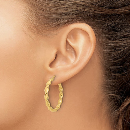 14K Yellow Gold Polished Twisted Hoop Earrings