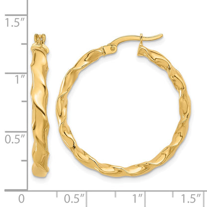14K Yellow Gold Polished Twisted Hoop Earrings
