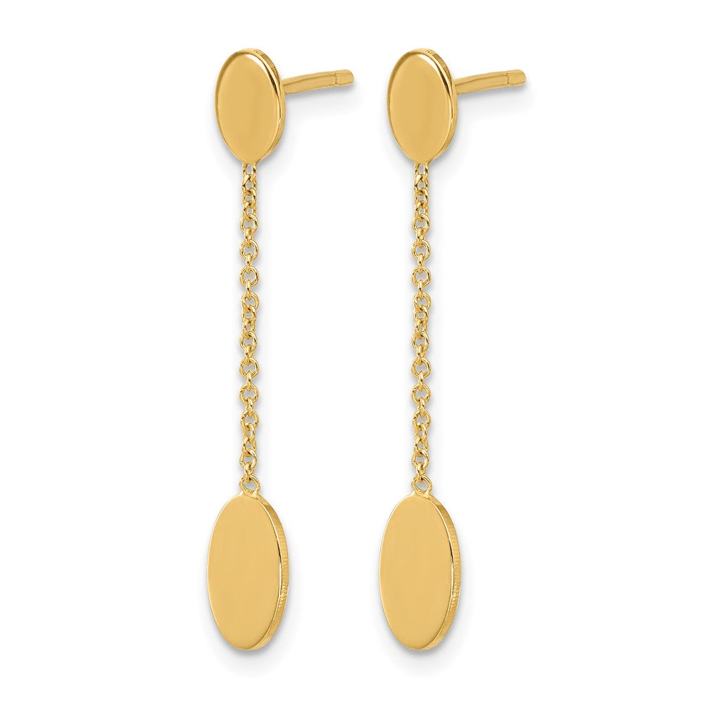 14K Yellow Gold Polished Oval Discs Dangle Post Earrings