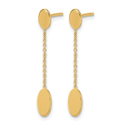 14K Yellow Gold Polished Oval Discs Dangle Post Earrings
