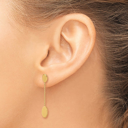 14K Yellow Gold Polished Oval Discs Dangle Post Earrings