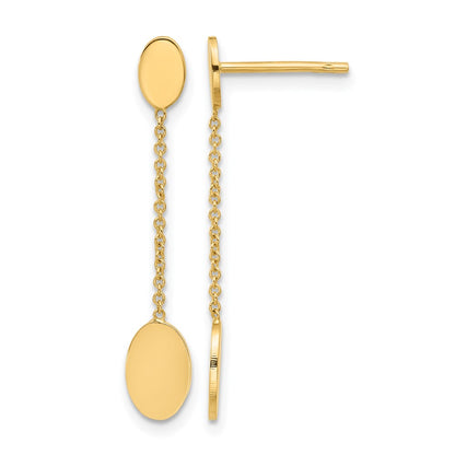 14K Yellow Gold Polished Oval Discs Dangle Post Earrings