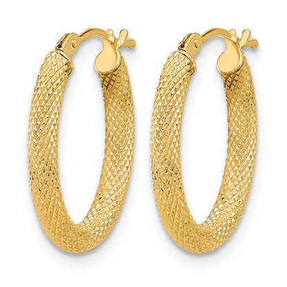 14K Yellow Gold Polished And Textured Oval Hoop Earrings