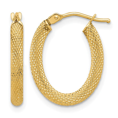 14K Yellow Gold Polished And Textured Oval Hoop Earrings