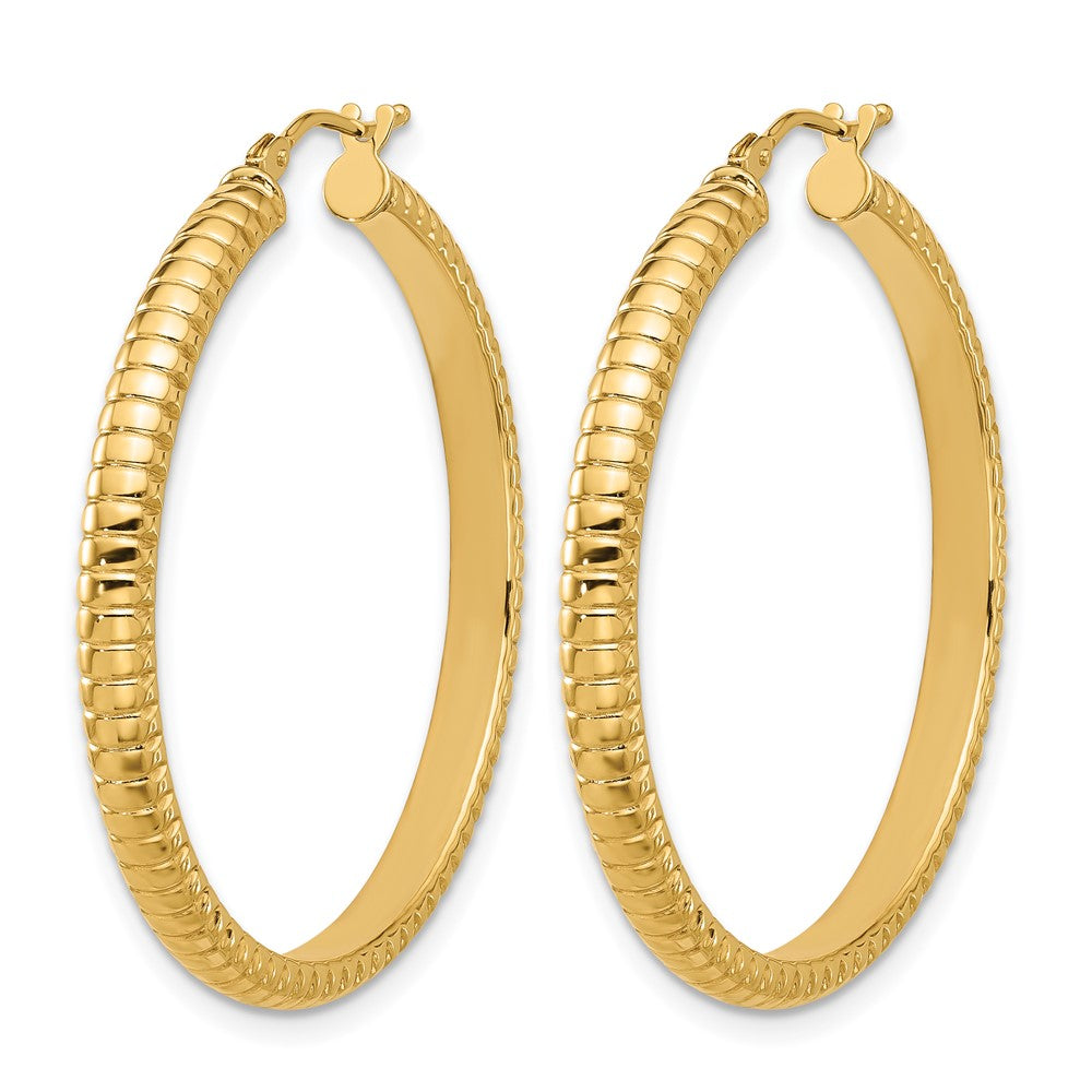 14K Yellow Gold Polished And Textured Round Hoop Earrings