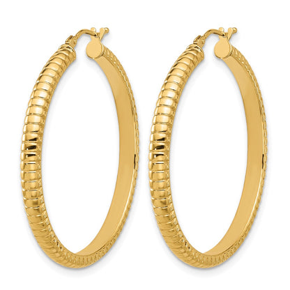 14K Yellow Gold Polished And Textured Round Hoop Earrings