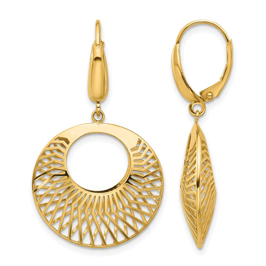 14K Yellow Gold Polished Hollow Dangle Earrings