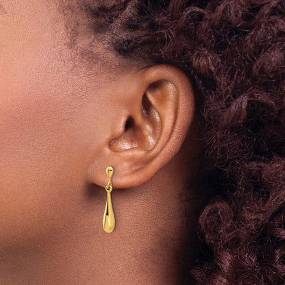14K Yellow Gold Polished Teardrop Post Dangle Earrings