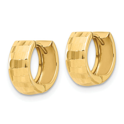 14K Yellow Gold Polished And Diamond Cut Huggie Hoop Earrings