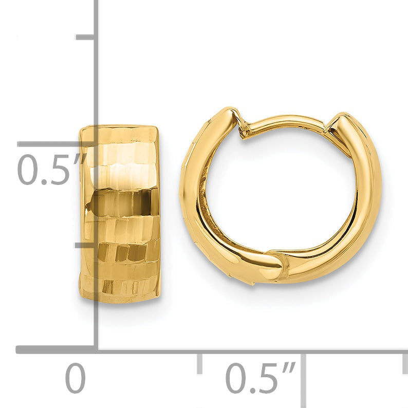 14K Yellow Gold Polished And Diamond Cut Huggie Hoop Earrings