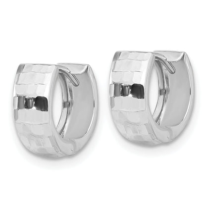 14K White Gold Polished And Diamond Cut Huggie Hoop Earrings