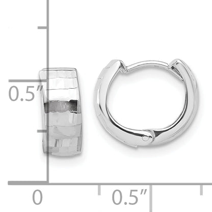 14K White Gold Polished And Diamond Cut Huggie Hoop Earrings
