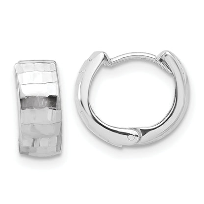 14K White Gold Polished And Diamond Cut Huggie Hoop Earrings