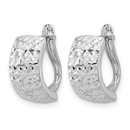 14K White Gold Polished And Diamond Cut Omega Back Earrings