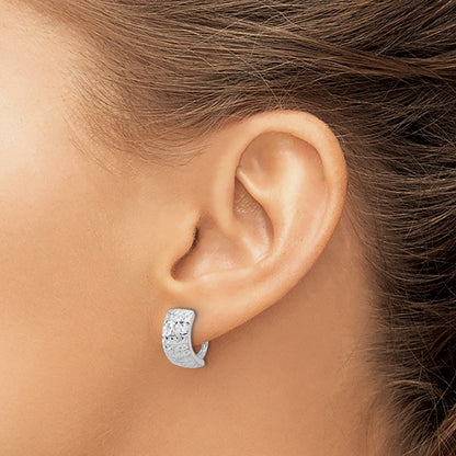 14K White Gold Polished And Diamond Cut Omega Back Earrings