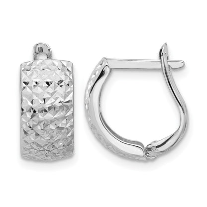 14K White Gold Polished And Diamond Cut Omega Back Earrings