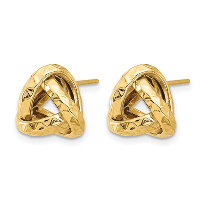 14K Yellow Gold Polished And Diamond Cut Triangle Love Knot Post Earrings
