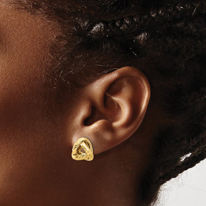 14K Yellow Gold Polished And Diamond Cut Triangle Love Knot Post Earrings