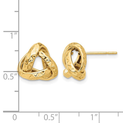 14K Yellow Gold Polished And Diamond Cut Triangle Love Knot Post Earrings