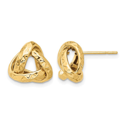 14K Yellow Gold Polished And Diamond Cut Triangle Love Knot Post Earrings