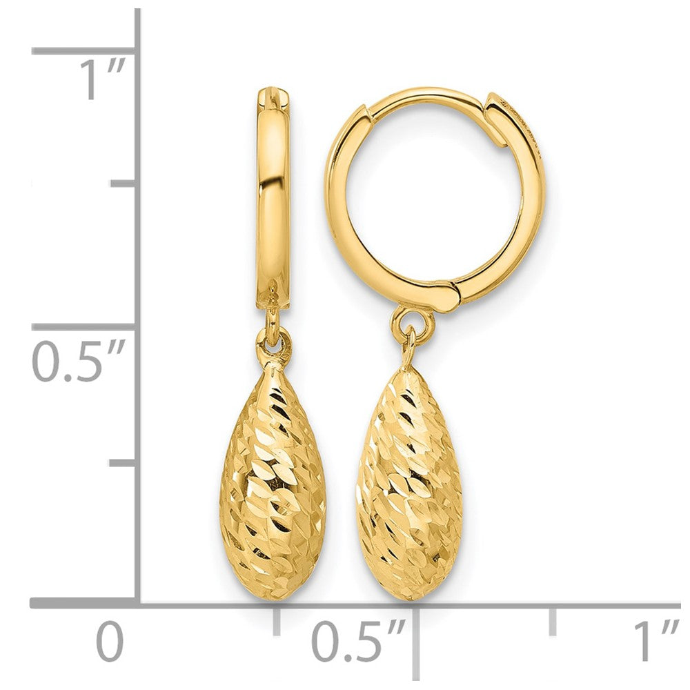 14K Yellow Gold Polished And Diamond Cut Dangle Hoop Earrings