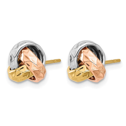14K Tri Color Polished And Textured Love Knot Post Earrings