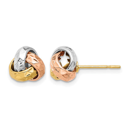 14K Tri Color Polished And Textured Love Knot Post Earrings