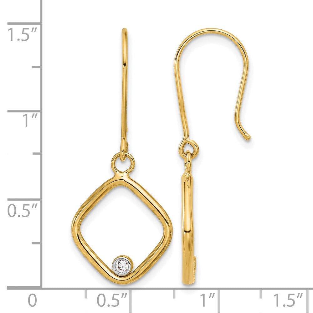 14K Yellow & Rhodium With Polished Cz Square Dangle Earrings