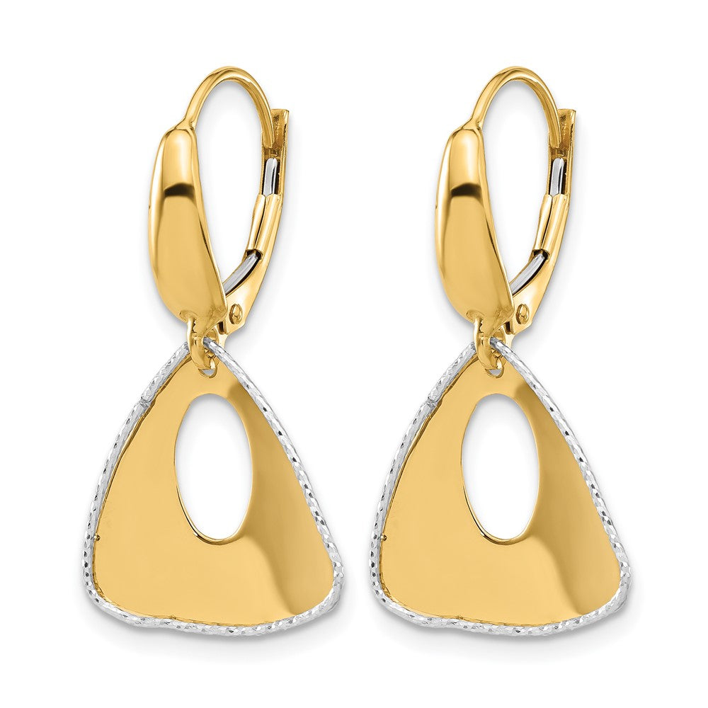 14K Two Tone Pol And Dia Cut Triangle Dangle Leverback Earrings