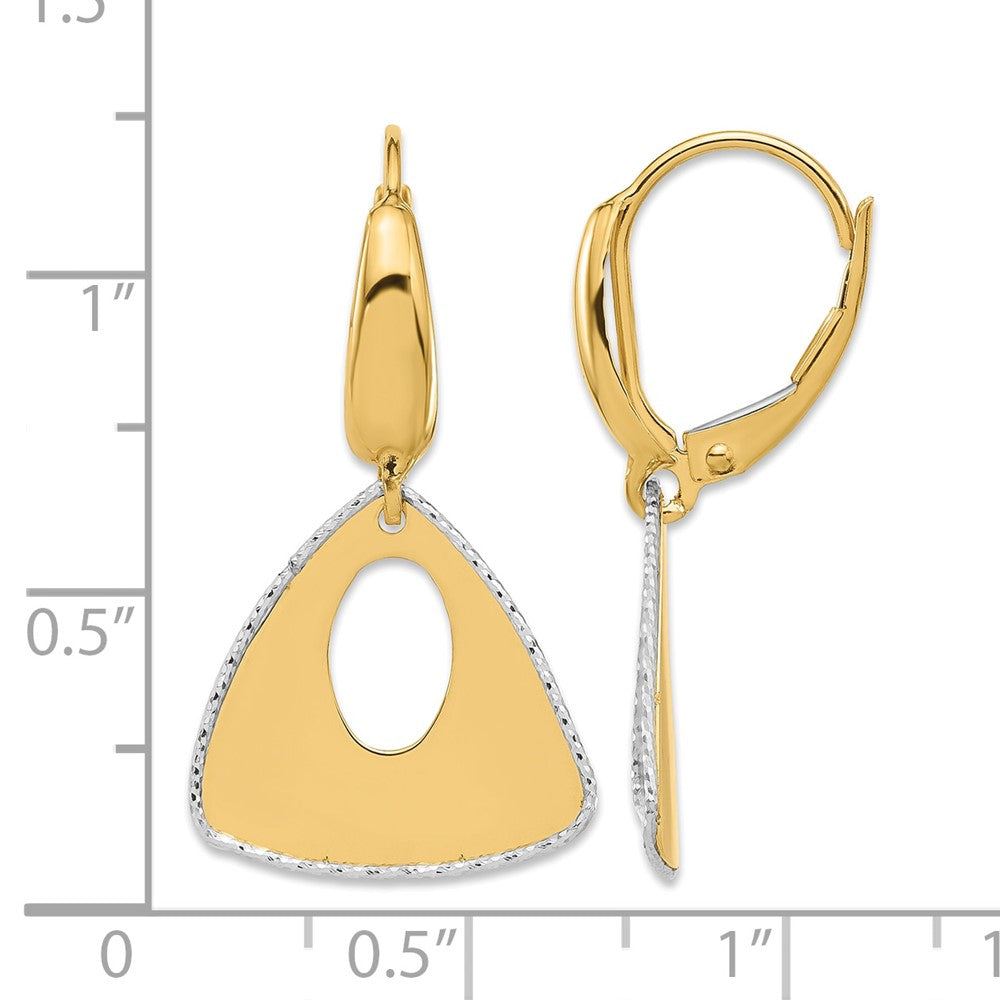 14K Two Tone Pol And Dia Cut Triangle Dangle Leverback Earrings