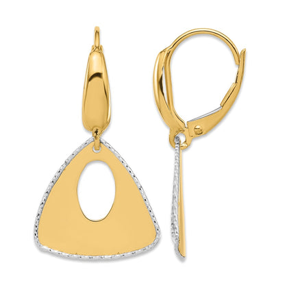14K Two Tone Pol And Dia Cut Triangle Dangle Leverback Earrings