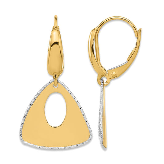 14K Two Tone Pol And Dia Cut Triangle Dangle Leverback Earrings