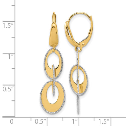 14K Two Tone Polished And Dia Cut Ovals Dangle Leverback Earrings
