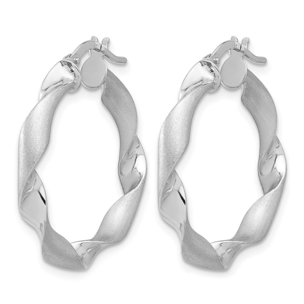 14K White Gold Polished And Brushed Twisted Hoop Earrings