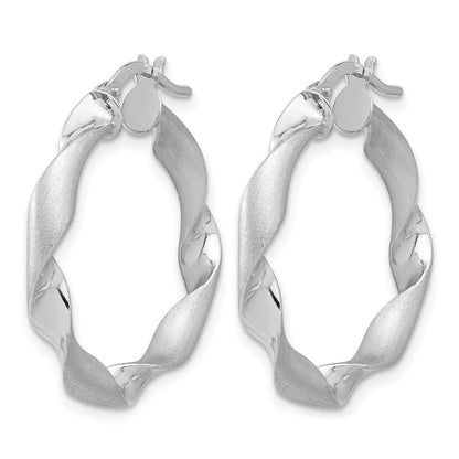 14K White Gold Polished And Brushed Twisted Hoop Earrings
